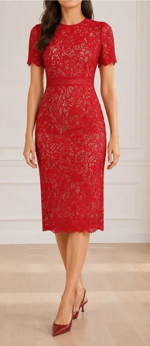 NWT Lulus Amore Dress Size XS Red Crochet Lace Midi Wedding Guest Cocktail Date thumbnail 1