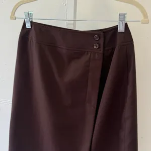 Vintage Lord & Taylor Brown 100% Pure New Wool Button Wrap Mini Skirt Size 4 thumbnail 3