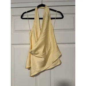 Zara Light Yellow Halter Top Satin Effect Asymmetrical Summer Festival Flowy thumbnail 4