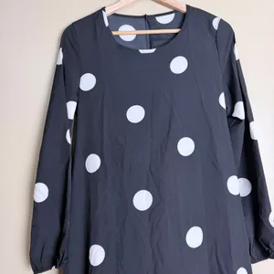 Black White Polka Dot Ruffled Hem Midi Dress Flowy Retro Mod Belted Women Size M thumbnail 3