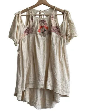Free People Fast Time Beaded Cold Shoulder Floral Blouse S Boho thumbnail 1