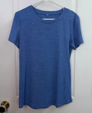 Adult blue scoop neck short sleeve stretch casual active plain basic‎ tshirt top thumbnail 1