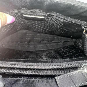 Prada Tessuto Nylon Shoulder Bag Medium Black Leather Strap Italy Logo Hardware thumbnail 3