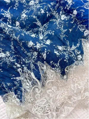 Women's Free People Blue Floral Mini Dress with Lace Trim, Size L thumbnail 8