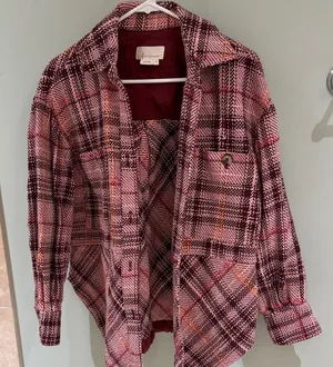 Anthropologie Pink Plaid Button-Up Jacket thumbnail 1