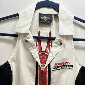 HARLEY-DAVIDSON Women’s ZipUp Vest/Tank Embroidered Off-White Tailored Cut Small thumbnail 2