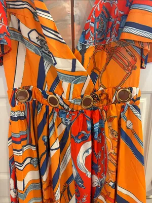 Orange Scarf Print Boho Maxi Dress Flutter Sleeve Resort Vacation S L’atiste thumbnail 3