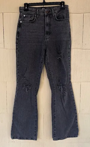 BDG Urban Outfitters Black High Rise Distressed Stretch Flared Jeans thumbnail 1