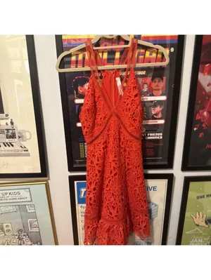 ASTR The Label red lace mini dress with ruffled hem, size XS #party #goingout thumbnail 2