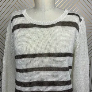 360 Sweater Jagger Sweater Stripe Crossback Knit‎ Linen White Brown Size Medium thumbnail 4