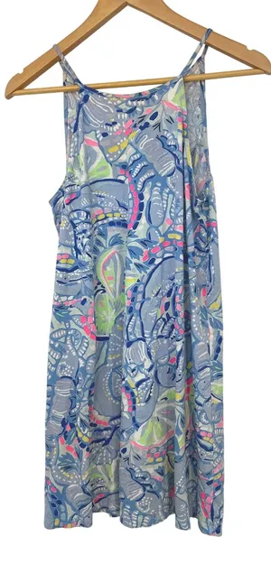 Lilly Pulitzer Tassel Shift Dress S Blue Floral Resort Coastal Beach Tropical thumbnail 1