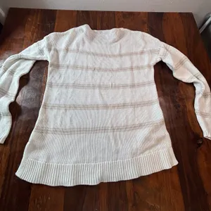 Gap Womens Large‎ White Tan Striped 100% Cotton Long Sleeve Crew Neck Sweater thumbnail 4