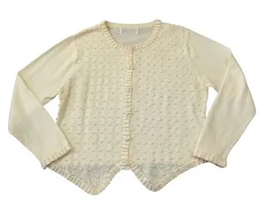Vintage Cream Faux Pearl Embellished Cardigan Sweater Scalloped Hem Feminine‎ thumbnail 1
