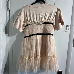 Anthropologie Cream Tulle Babydoll Dress with Black Ribbon thumbnail 5