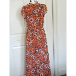 Madewell Sheer-Sleeve Button-Front Midi Dress in Gathered Blooms Rust Size 12 thumbnail 4