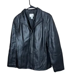 Vintage East 5th Black Genuine Leather Zipper Front‎ Jacket Women's Medium thumbnail 1