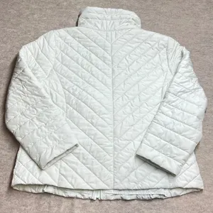T‎ by Talbots Packable Puffer Jacket XL Mint Green Chevron Quilted Zip Up EUC thumbnail 3
