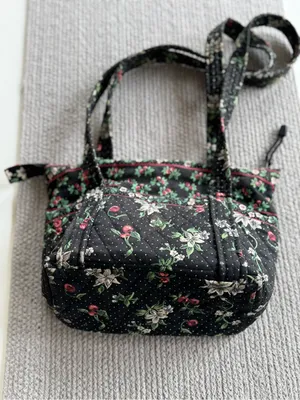 Vintage Handmade Quilted Sewing Bag Black Cherry Print thumbnail 6