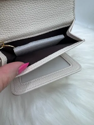 Beige Faux Leather Card Holder Wallet w/ Wristlet Strap & Charm Keychain thumbnail 5