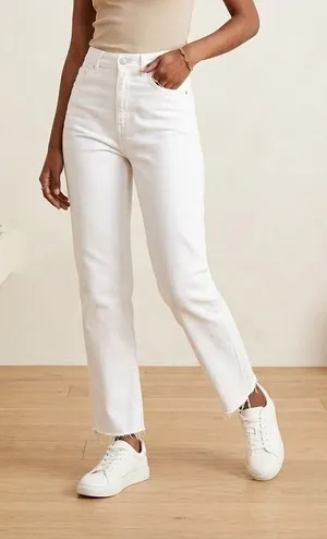 Zara Jeans Women Size‎ 0 White Straight Leg Raw Hem High Waisted Denim Pants thumbnail 1