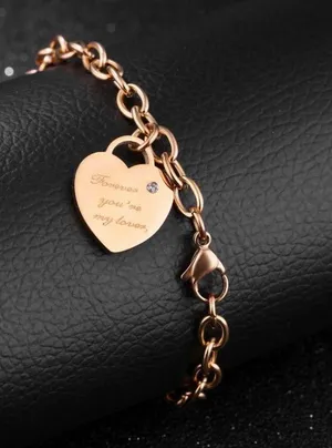 14K Rose Gold Plated Love Heart Charm Bracelet for Women thumbnail 2