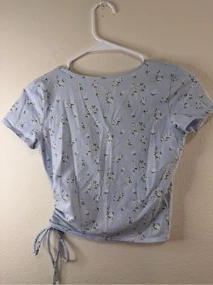 Hollister Baby Blue Floral Wrap Ruched Crop Top thumbnail 2
