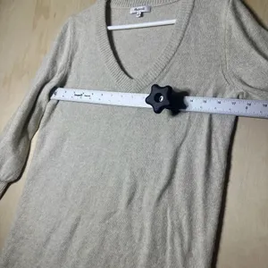 Madewell Neutral Wool Blend Bubble Sleeve‎ V Neck Knit Sweater Medium thumbnail 5