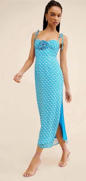 Urban Outfitters The Frolic Blue Printed Midi Dress Size Medium thumbnail 1