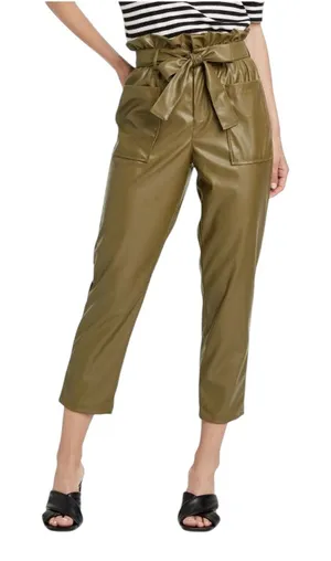Who What Wear Olive Green Faux Leather Paperbag Waist Ankle Trousers Size 8 thumbnail 1