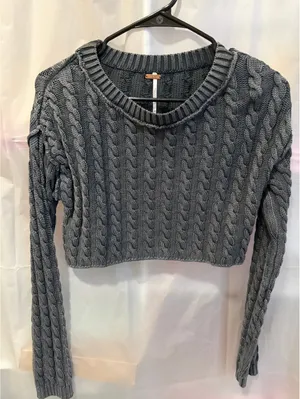 Free People Gray Cable Knit Cropped Sweater XS thumbnail 1