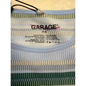 Garage Striped Tank Top Women Small Blue Ribbed Knit Seamless Cropped Racerback thumbnail 5