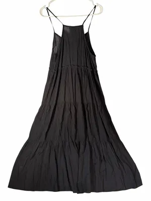 Calista Black Crinkle Tiered Maxi Dress Size Med Sleeveless Spaghetti Strap Boho thumbnail 4