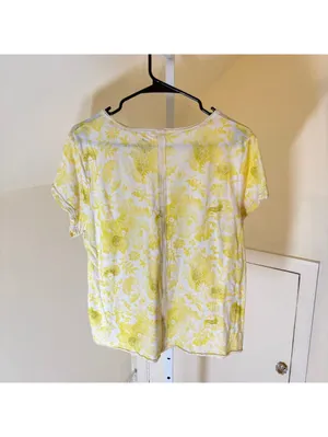 Anthropologie Pilcro EUC Women's Yellow Floral Short Sleeve V-Neck Top L thumbnail 5