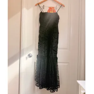 Vintage ‘80s Gunne Sax Goth Prom‎ Dress Fishtail Hem Rare HTF Dark Martitia thumbnail 6