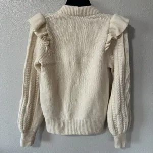 Madewell Hollydene‎ Sweater Women's Size Small Cream Ruffle Shoulder Merino Wool thumbnail 3