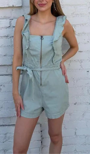 No Boundaries light green playsuit ruffled romper with belt sz xs women’s #festival #summer #vacation thumbnail 1