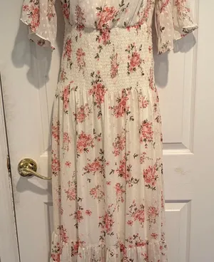 Premier Amour Womens Floral Swiss Dot Maxi Dress‎ Pink Ivory P7DA7499 Size 6 NWT thumbnail 1