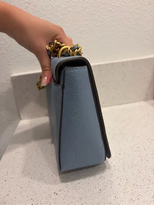 Tory Burch Britten Pebbled Leather Convertible Shoulder Bag Blue Purse EUC thumbnail 6