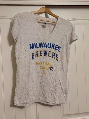 Milwaukee Brewers T Shirt Majestic Light Grey Short Sleeve Women's XL Xtra Large thumbnail 1