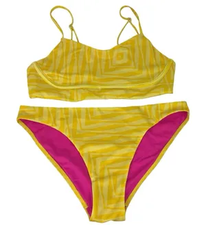 Terez Yellow Electric Geometric Print Pattern Fully Lined Swimwear Bikini Set S thumbnail 1
