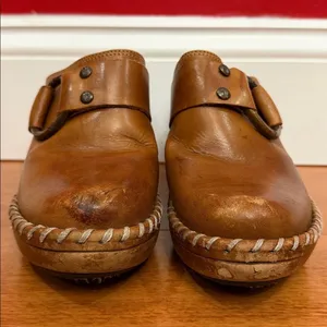 Frye Women’s Charlotte Ring Brown Distressed Heeled Clogs Mule Shoes Size‎ 5.5 thumbnail 3