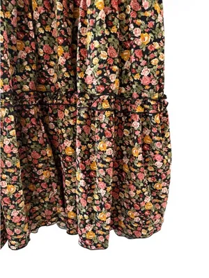 Altar’d State Black Floral Tiered Midi Dress with Puff Sleeves thumbnail 3