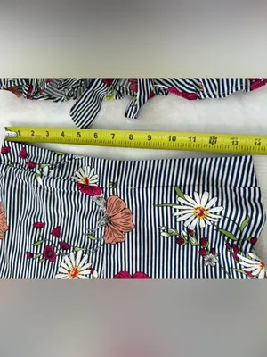 TRAC Floral Stripe Two Piece Set Ruffle Shorts & Tie Front Crop Top S thumbnail 12