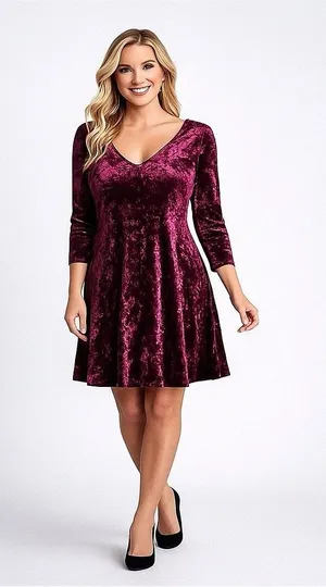 A Byer 90s Y2K Burgundy Crushed Velvet Black Tie Up Back V-neck Dress L Holiday thumbnail 1