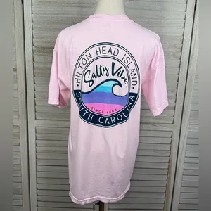 COMFORT COLORS 100% Cotton Hilton Head Island Waves T-Shirt Pink/Multi-Medium thumbnail 2