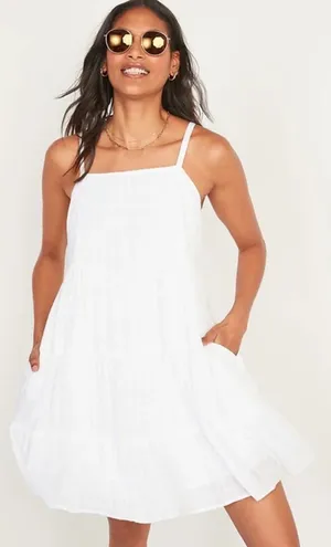 NWT Old Navy Textured White Cotton Tiered Swing Dress thumbnail 1