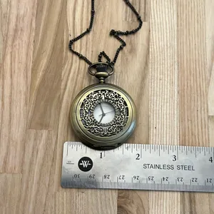 Brass Steampunk Filigree Pocket Watch and Link Chain Vintage Beautiful thumbnail 9