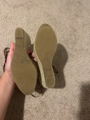 JustFab Taupe and Cream Espadrille Wedge Sandals with Ankle Wrap thumbnail 4