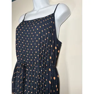 Banana Republic Maxi Dress Navy Blue Polka Dot Pleated Sleeveless Fall Wedding 4 thumbnail 2