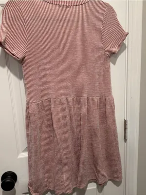 Caution to the Wind Women’s Pink White Striped V Neck Babydoll Dress thumbnail 4